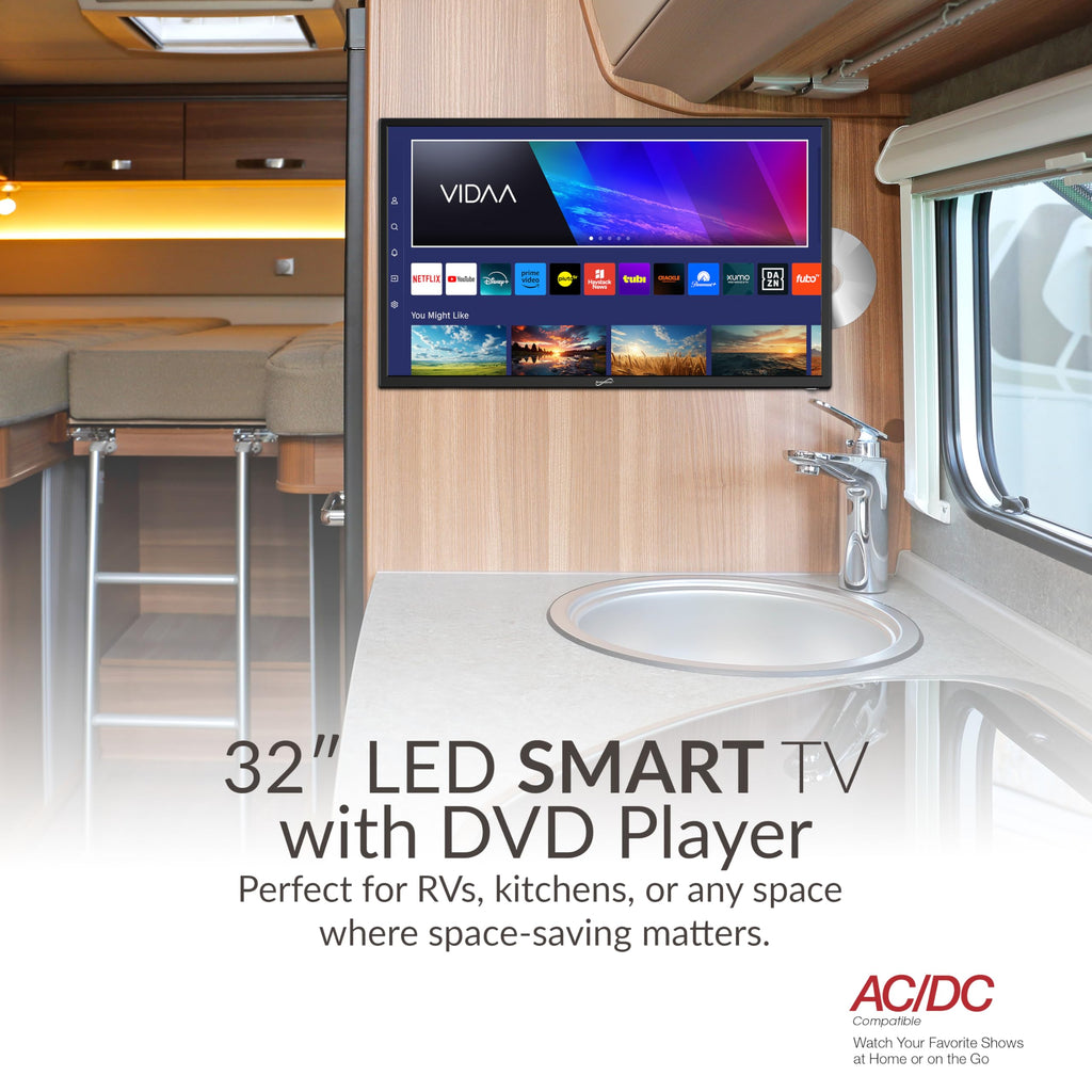 Supersonic SC-1926DVD 19-inch LED Smart HDTV w/DVD Player, 3X HDMI, 1080p, WiFi, USB, AC/DC Compatible for Home, Kitchen, or RV Camper, DC Car Cord