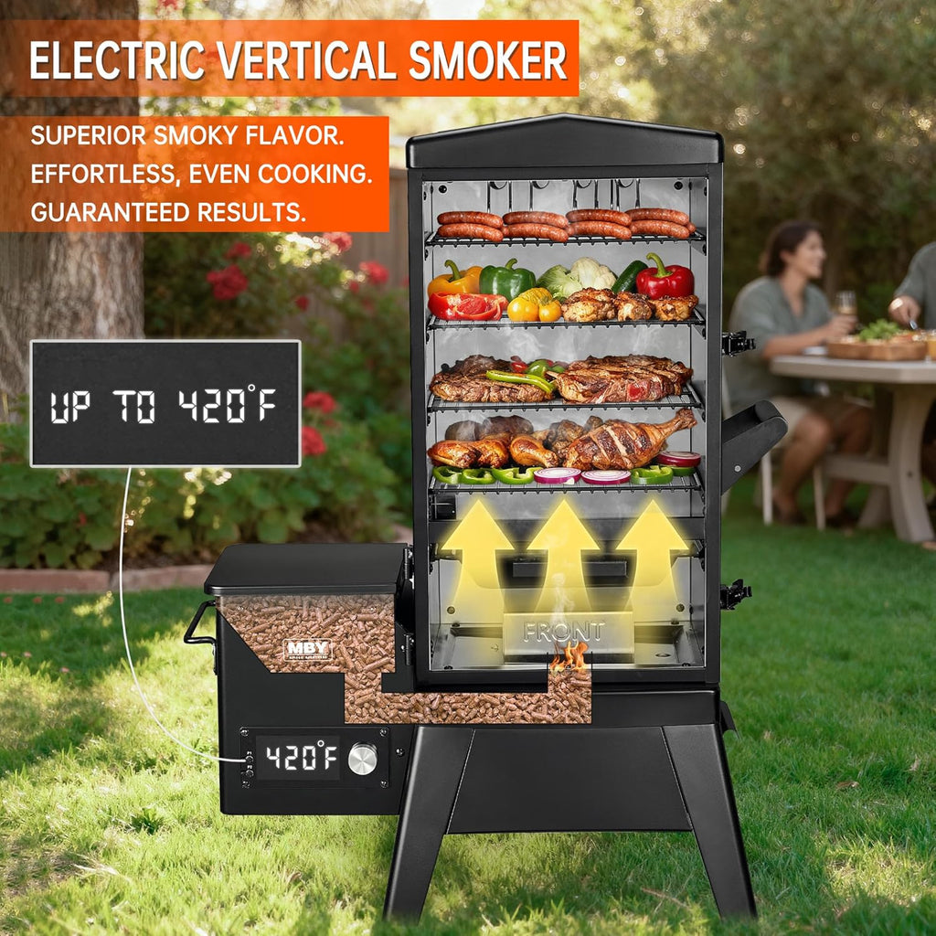 Vertical Pellet Smoker with Cover & Meat Probe, 4-Rack Electric BBQ Smoker Grill, 616 sq in Cooking Space, Digital LED Temperature Control for