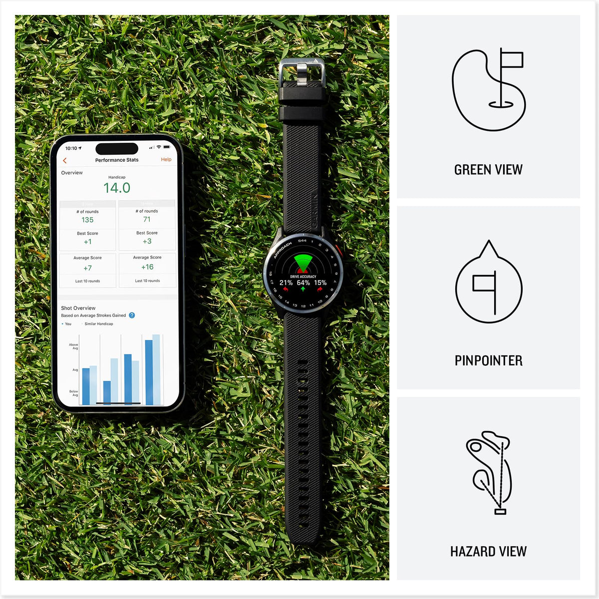 Garmin Approach® S44, Essential Golf GPS Smartwatch, AMOLED Display, On-Course Features, Silver Aluminum Bezel with Black Silicone Band