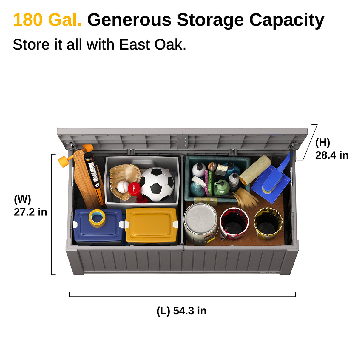EAST OAK Outdoor Storage Box, 120 Gallon Deck Box with Stainless Steel Rods Large Resin Storage Bin for Patio Cushions, Garden Tools, Waterproof and