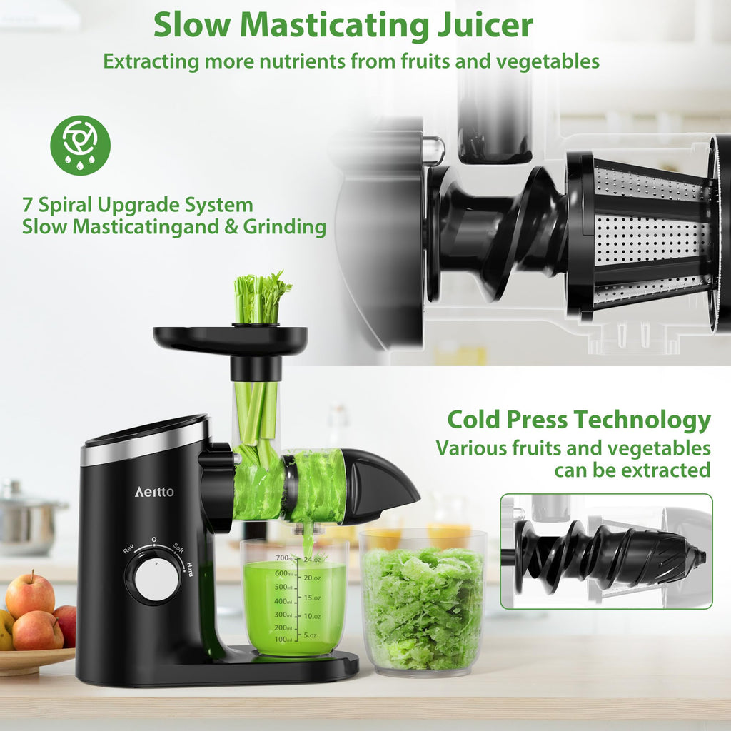 Juicer Machines, Aeitto Cold Press Juicer with Soft & Hard Modes, Quiet Motor, Reverse Function, Juice Extractor Vegetable and Fruit, Masticating