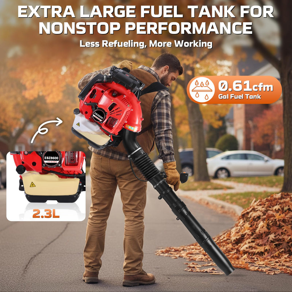 80cc Gas Backpack Leaf Blower, 900CFM 206MPH 2-Stroke Engine, Heavy-Duty Leaf & Snow Blower for Lawn, Garden & Commercial Use (853 EZ)