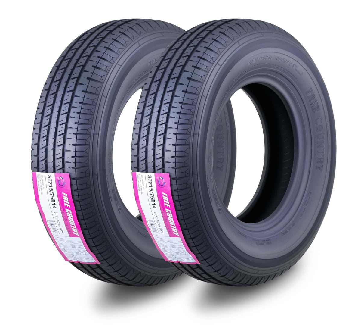 Free Country ST205/75R15 Prem Trailer Tires 8PR LR D 107N w/Scuff Guard, S2