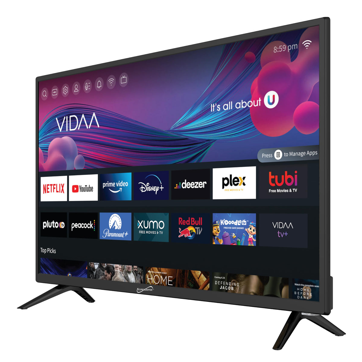 Supersonic SC-1926DVD 19-inch LED Smart HDTV w/DVD Player, 3X HDMI, 1080p, WiFi, USB, AC/DC Compatible for Home, Kitchen, or RV Camper, DC Car Cord