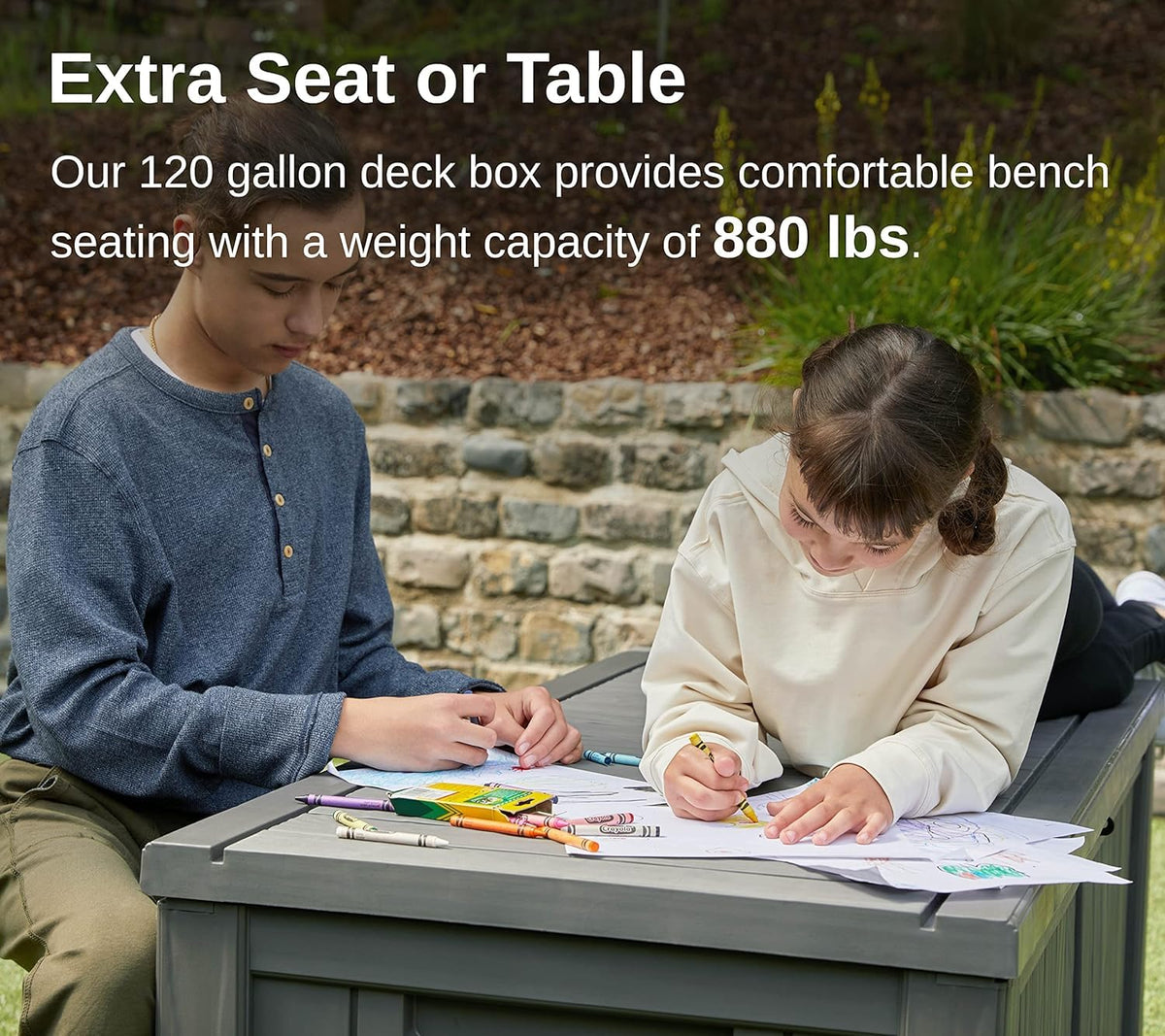 EAST OAK Outdoor Storage Box, 120 Gallon Deck Box with Stainless Steel Rods Large Resin Storage Bin for Patio Cushions, Garden Tools, Waterproof and