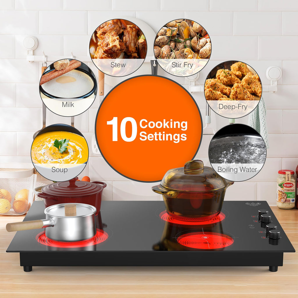 4 Burner Electric Cooktop,7200W Built-in & Countertop 4 Burner Electric Stove Top with 9 Power Levels, Child Safety Lock & 99mins Timer, 30 inch