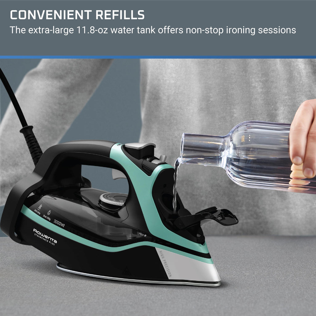 Rowenta Iron for Clothes, High Pressure Steamer Iron with Boiler System, 400 Steam Holes, Vertical Steaming, 37oz Tank, Stainless Steel Soleplate