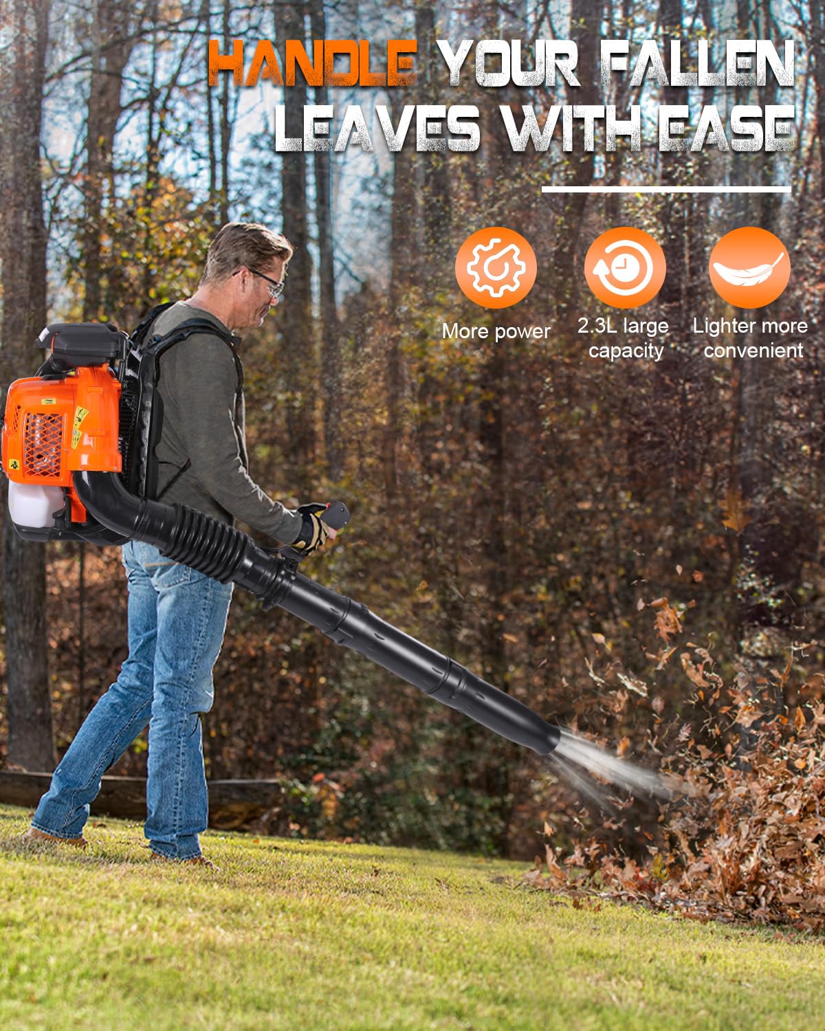 80cc Gas Backpack Leaf Blower, 900CFM 206MPH 2-Stroke Engine, Heavy-Duty Leaf & Snow Blower for Lawn, Garden & Commercial Use (853 EZ)