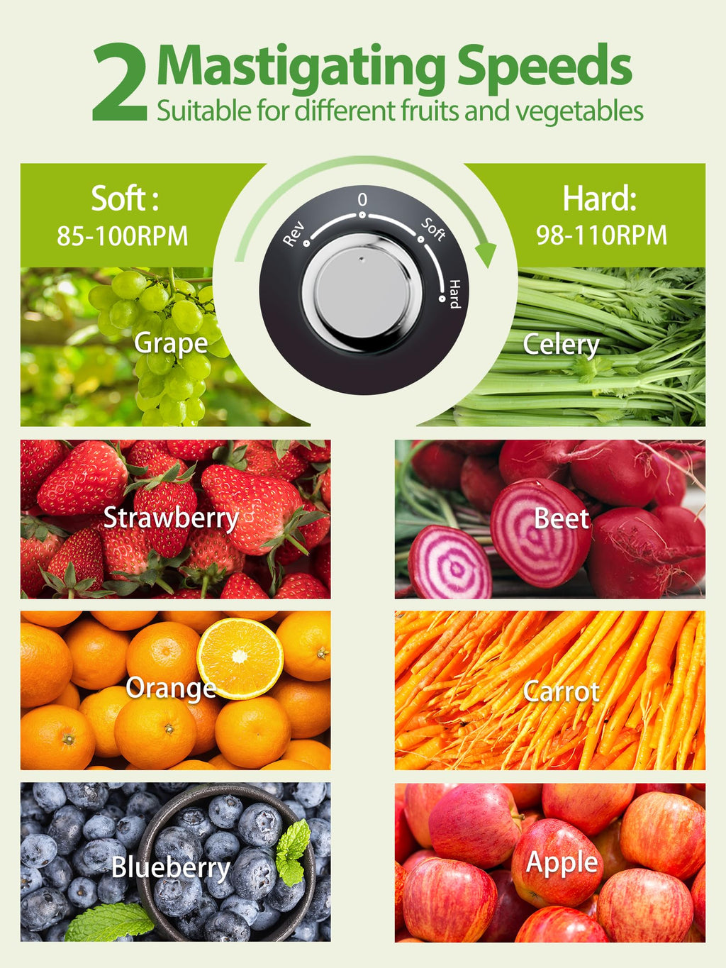 Juicer Machines, Aeitto Cold Press Juicer with Soft & Hard Modes, Quiet Motor, Reverse Function, Juice Extractor Vegetable and Fruit, Masticating