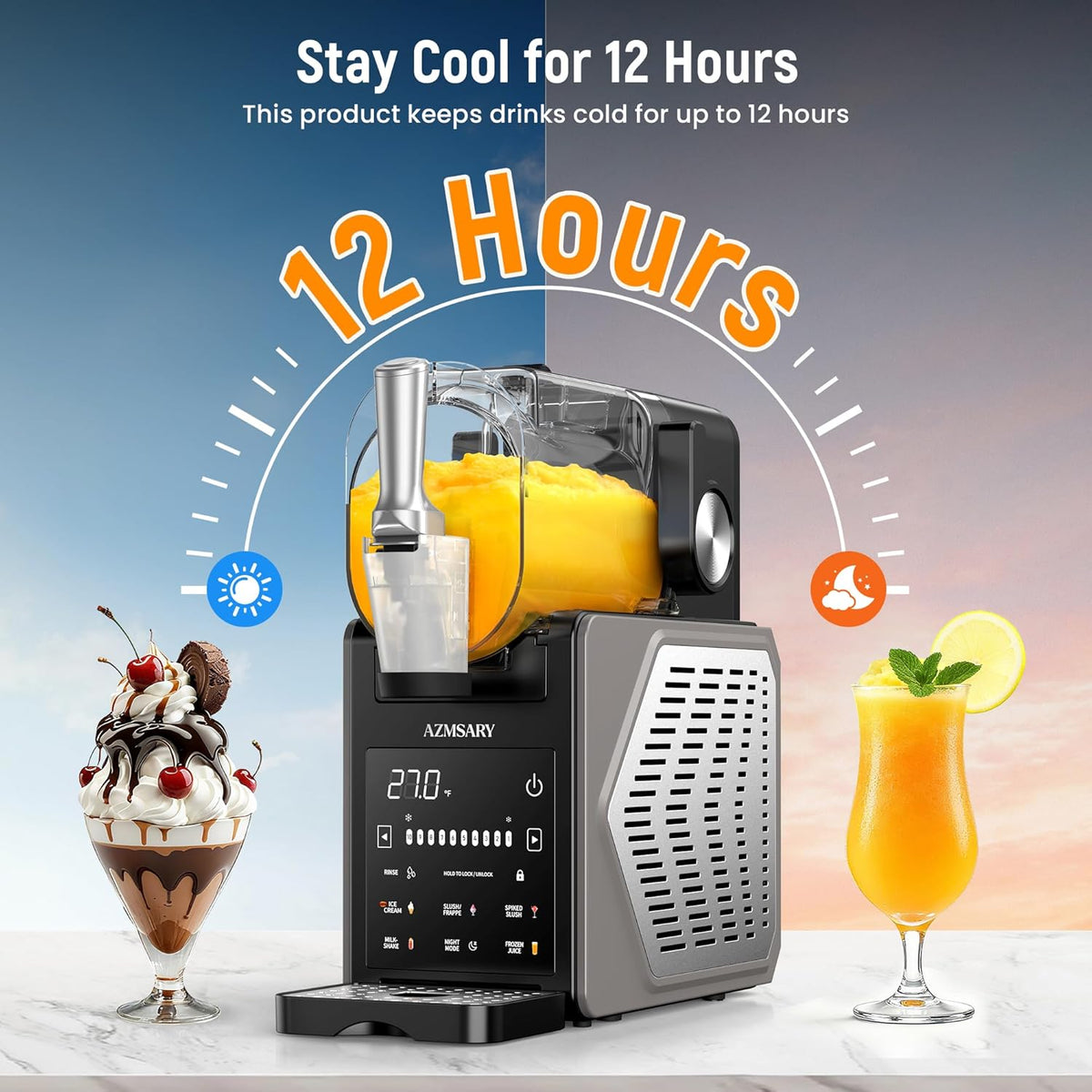 Slushie Machine, 85oz Ice Cream Machine & Slushy Machine for home, with LED Display, 6 Preset Programs for Margaritas, Frapps, Milkshakes, and Soft
