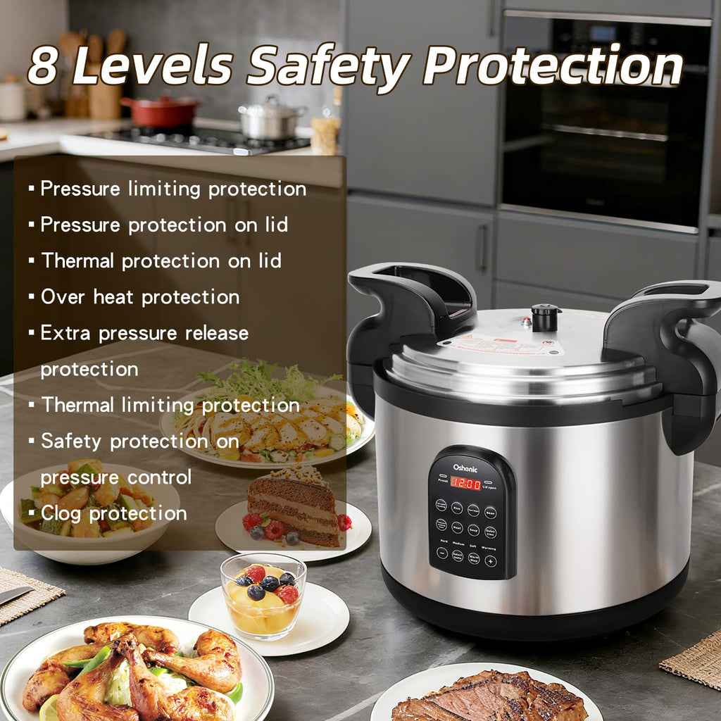 26.4QT Commercial Electric Pressure Cooker,208-240V 2500W Large Stainless Steel Pressure Cooker,9 in 1 Multicooker Slow Cooker With LED,Not Stick