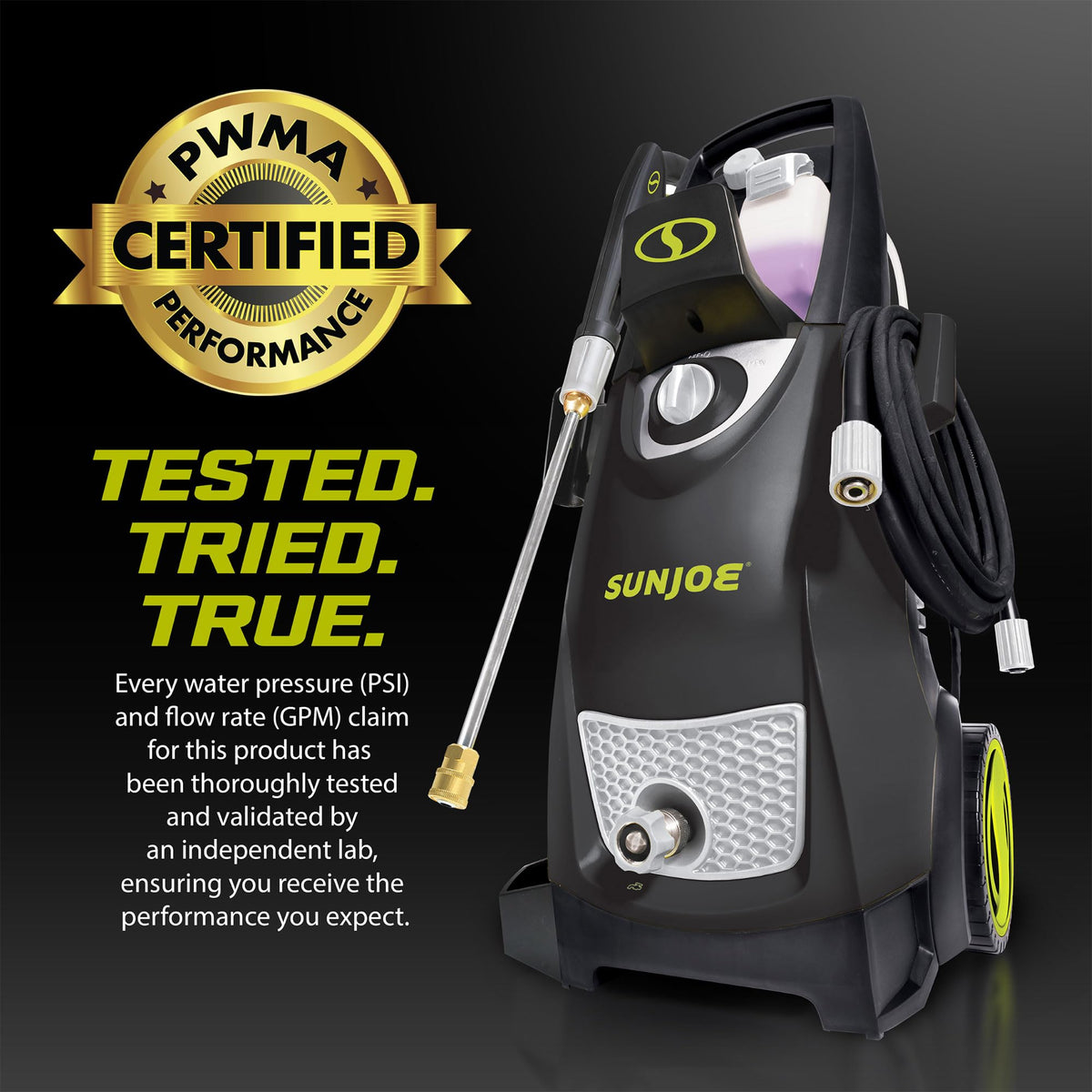 Sun Joe SPX3000-XT1 XTREAM 2,500 PSI Pressure Washer with 14.9A Motor, Includes 4 Quick-Connect Nozzles, High-Pressure Hose, Garden Hose Adapter, and