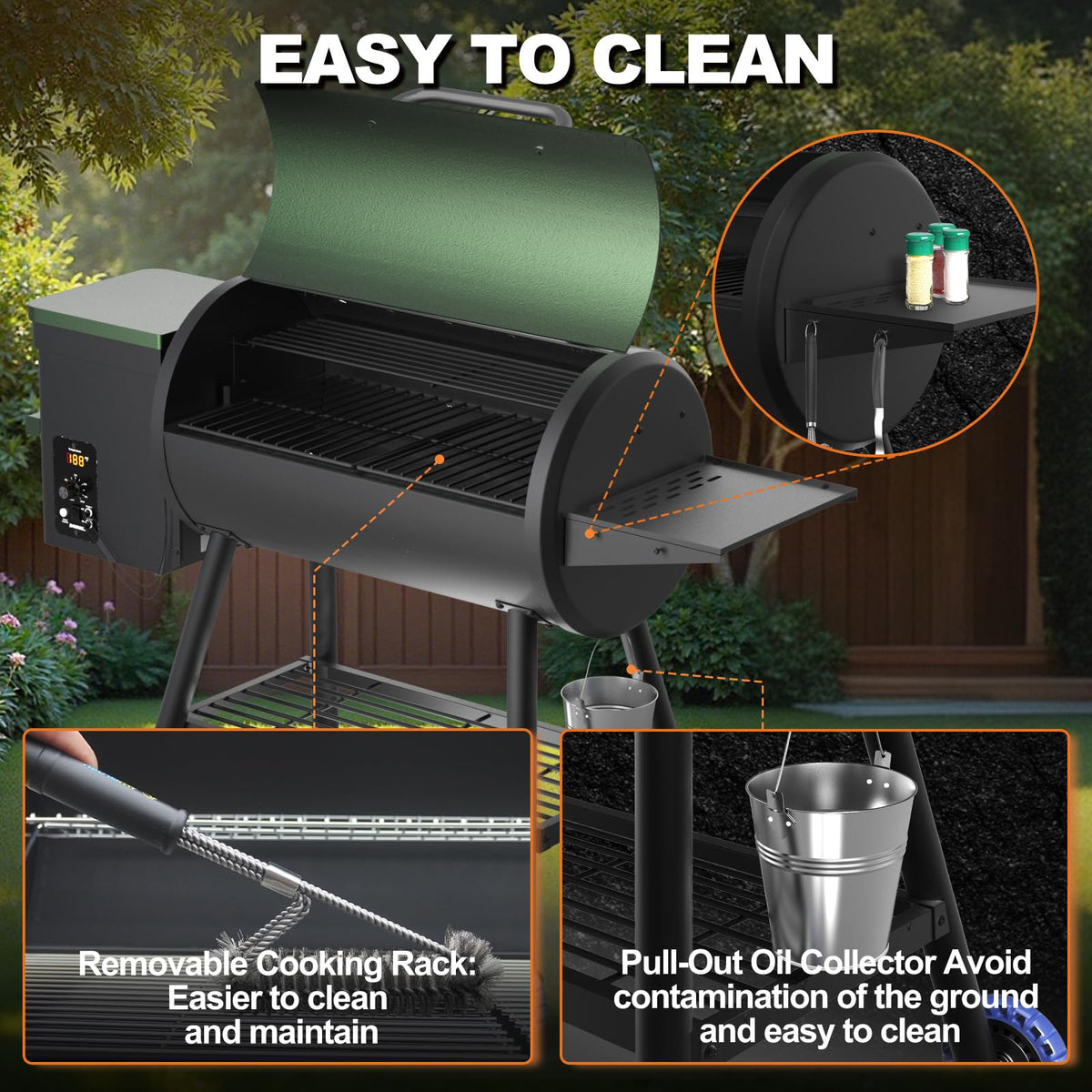 Pellet Smoker Grill Combo, 456 SQ.IN Cooking Area with PID Temperature Control (180-450F) Electric BBQ Meat Grills & Smokers, Patio Backyard for