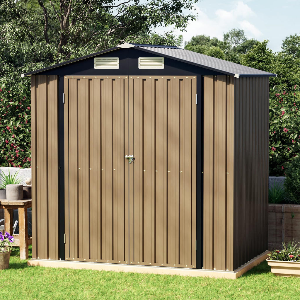 10x10 FT Outdoor Metal Storage Shed, Double Swing Doors, 2 Clear Windows,Tool Shed for Garden, Patio, Backyard Nightblue