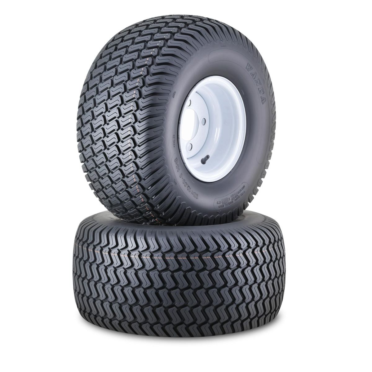 WANDA Lawn Mower Tractor Tire Wheel 18X7.5-8 4PR w/ 4X4" PCD White Rim,SET2