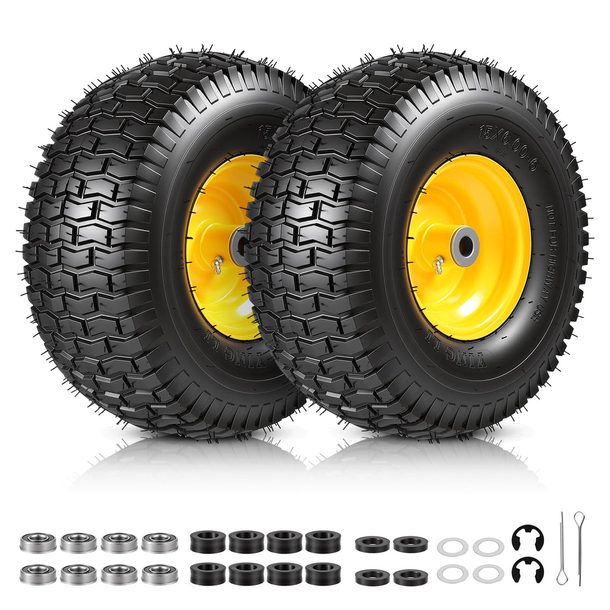 15x6.00-6 Flat Free Lawn Mower Tire and Wheel, 15x6-6 Front Tire Assembly