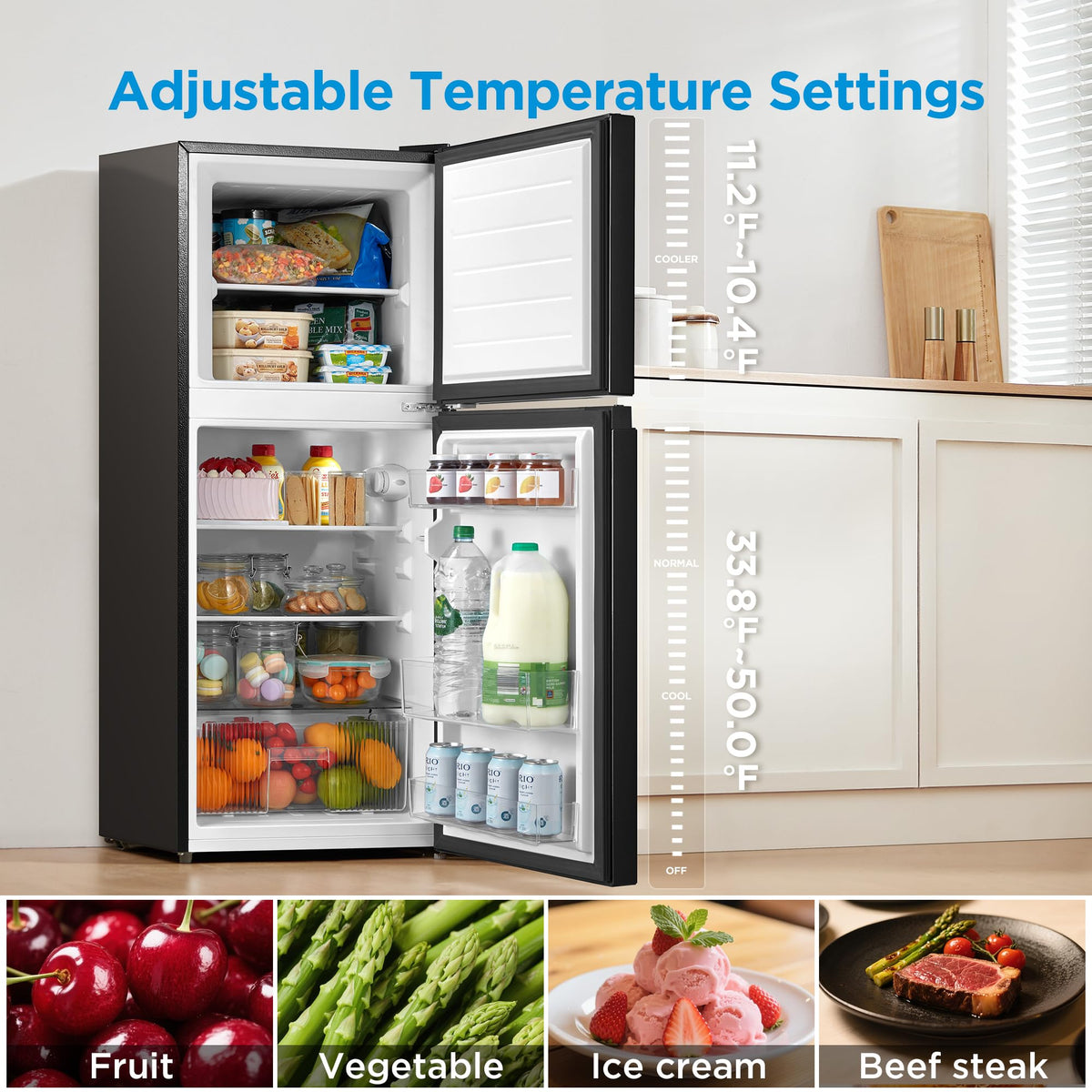 Midea WHD-113FB1 Double Door Mini Fridge with Freezer for Bedroom Office or Dorm with Adjustable Remove Glass Shelves Compact Refrigerator, 3.1 cu ft