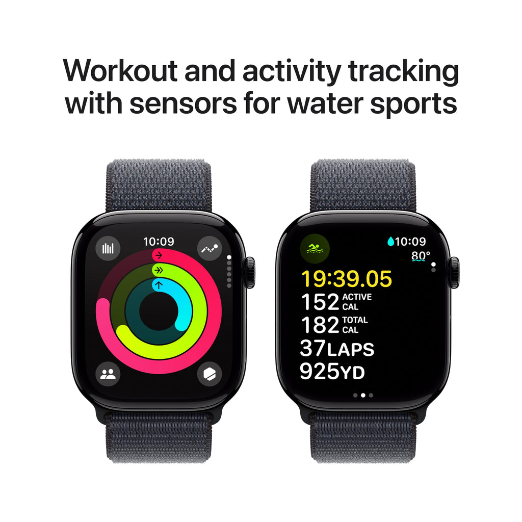 Apple Watch Series 10 [GPS 46mm case] Smartwatch with Jet Black Aluminum Case with Black Sport Band - M/L. Fitness Tracker, ECG App, Always-On Retina