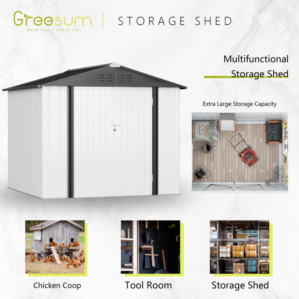 Greesum Outdoor Storage Shed 6 x 8 ft. Utility Tool Shed Metal Storage Garden Shed with Door & Lock for Patio Storage, Brown