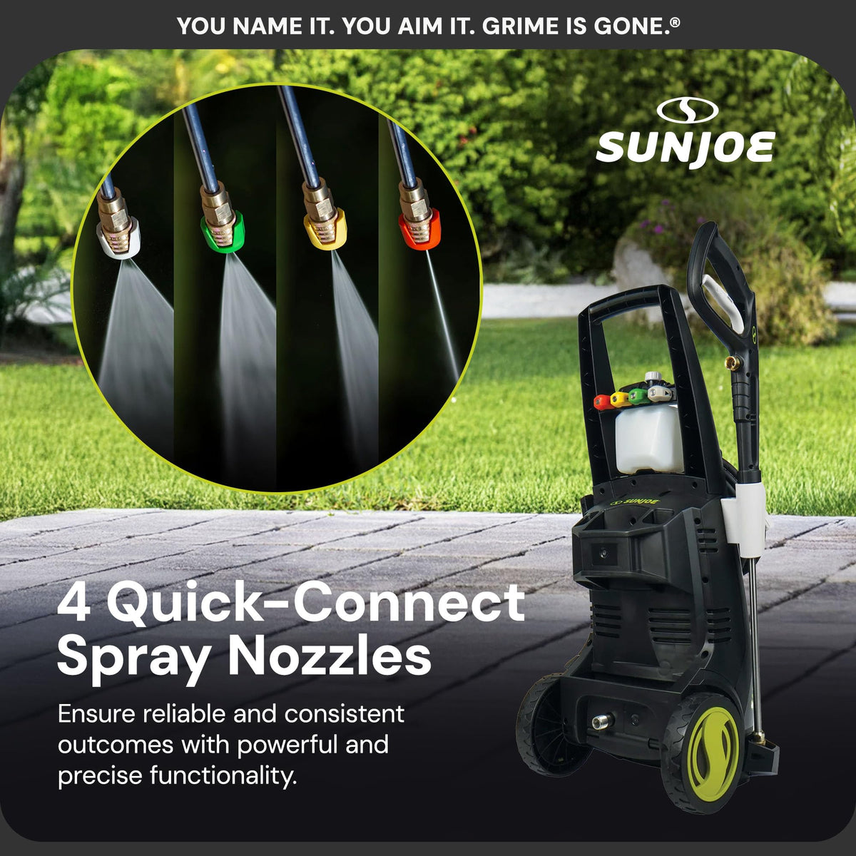 Sun Joe SPX3000-XT1 XTREAM 2,500 PSI Pressure Washer with 14.9A Motor, Includes 4 Quick-Connect Nozzles, High-Pressure Hose, Garden Hose Adapter, and