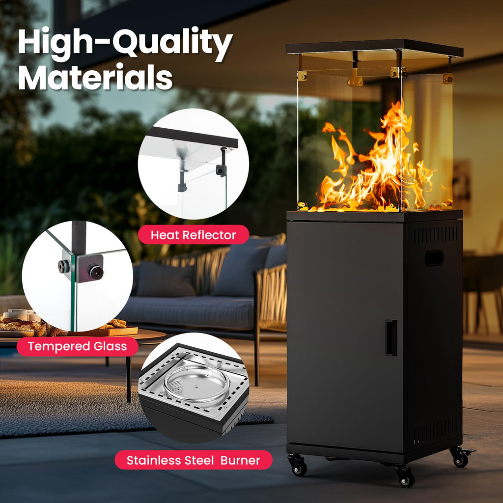 PAMAPIC Patio Heater, 42,000 BTU Quartz Glass Tube Brown Tower Propane Outdoor Heater with Cover