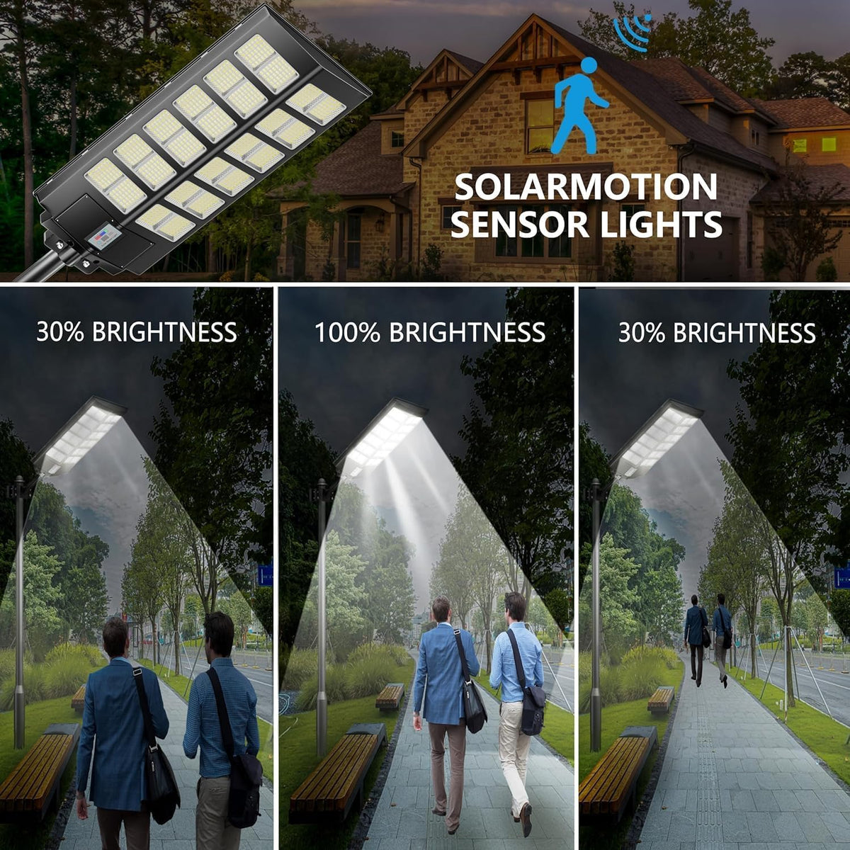 Solar Street Lights Outdoor Waterproof Dusk to Dawn, Large 9000W Outdoor Floodlight LED Motion Sensor, 7000K Wide Angle Parking Lot Flood Lamp Remote