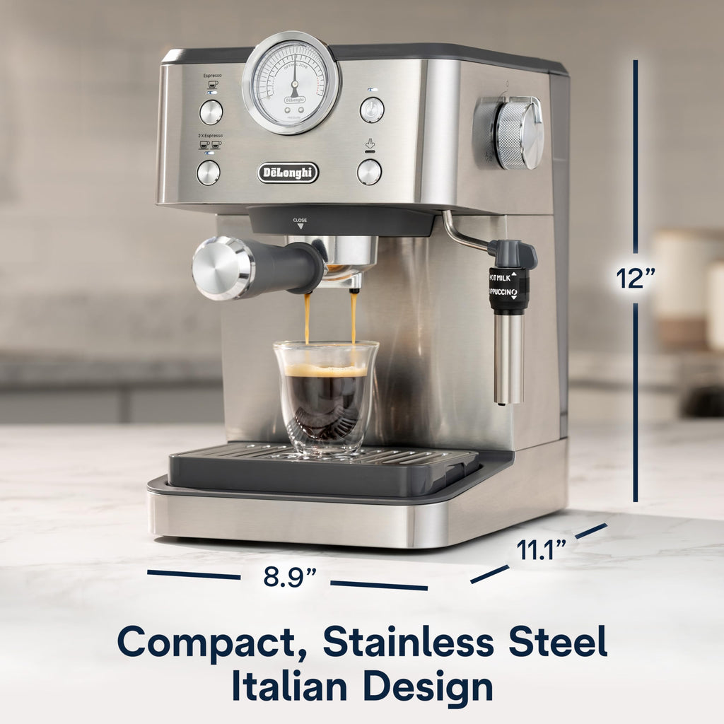 De'Longhi Dedica Maestro Plus Espresso Machine, Automatic Steam Wand, 3 Coffee Temp & Milk Foam Settings, 54oz Removable Tank, Easy-to-Clean