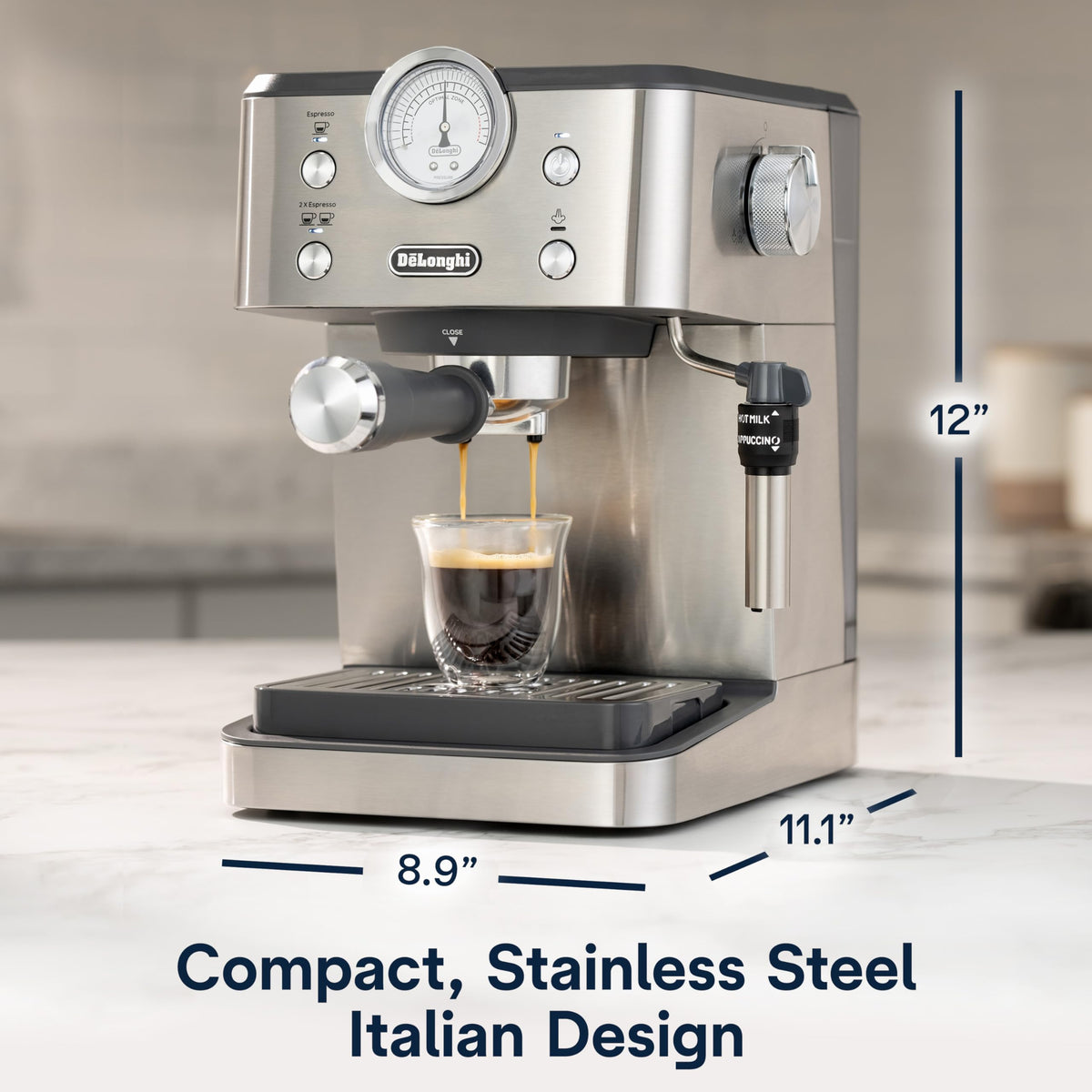 De'Longhi Dedica Maestro Plus Espresso Machine, Automatic Steam Wand, 3 Coffee Temp & Milk Foam Settings, 54oz Removable Tank, Easy-to-Clean