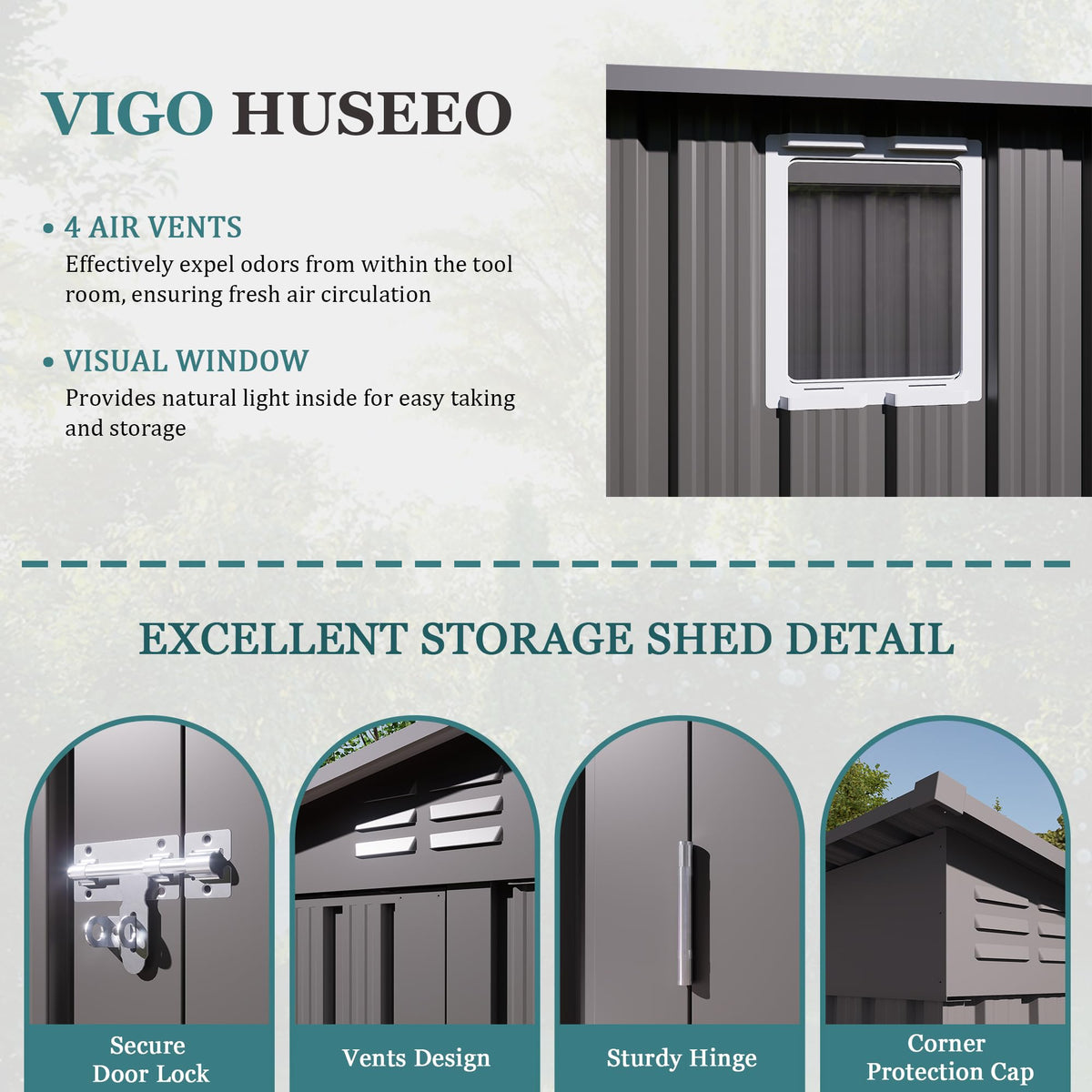 4 * 9.2 FT Outdoor Storage Shed, Galvanized Steel Garden Shed with Lockable Door & Window, Waterproof Metal Tool Storage for Garden, Backyard, Patio