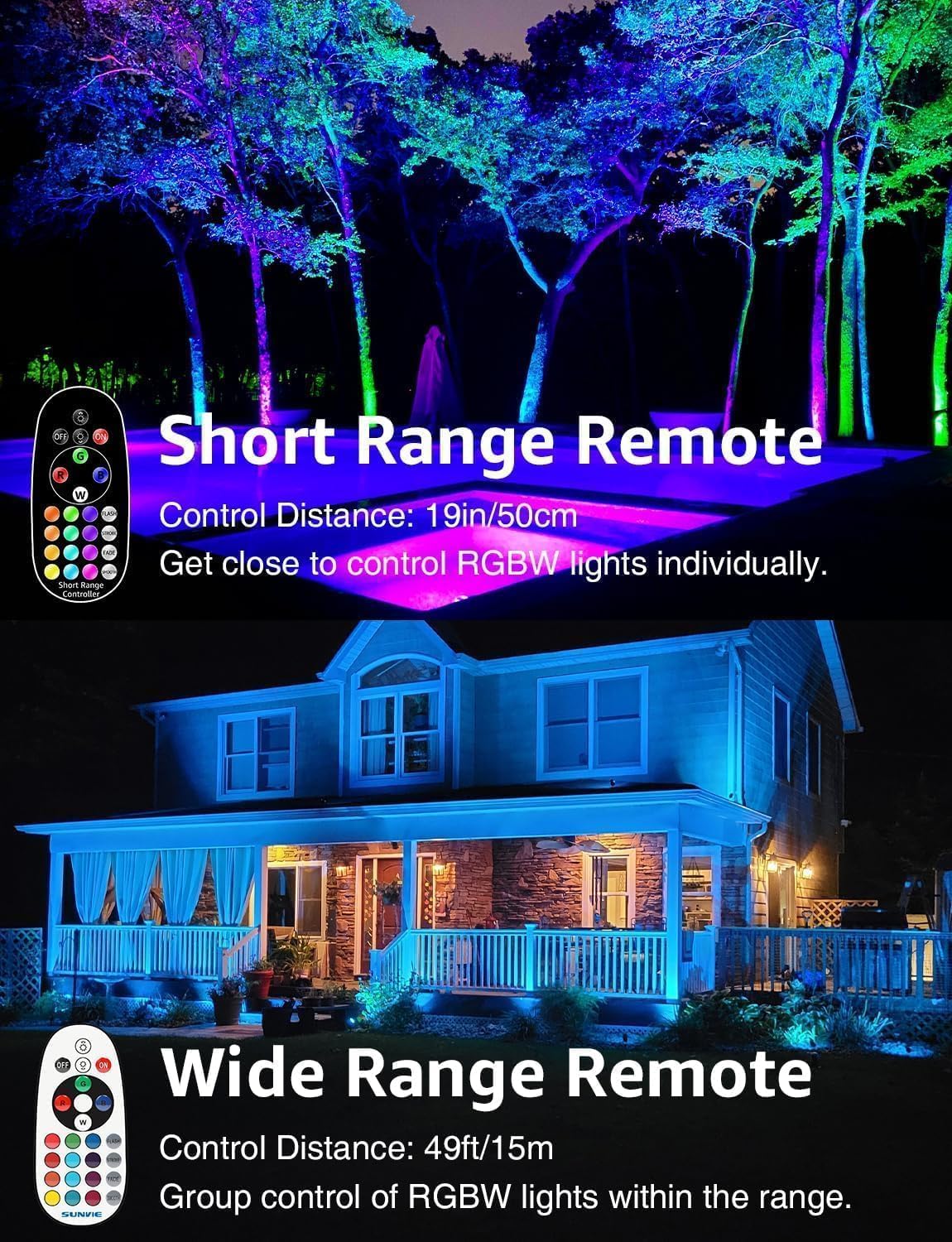 SUNVIE 24 Pack Halloween RGBW Low Voltage Landscape Lights 12W LED Color Changing Landscape Lighting with Remote Control and Wire Connectors, AC/DC