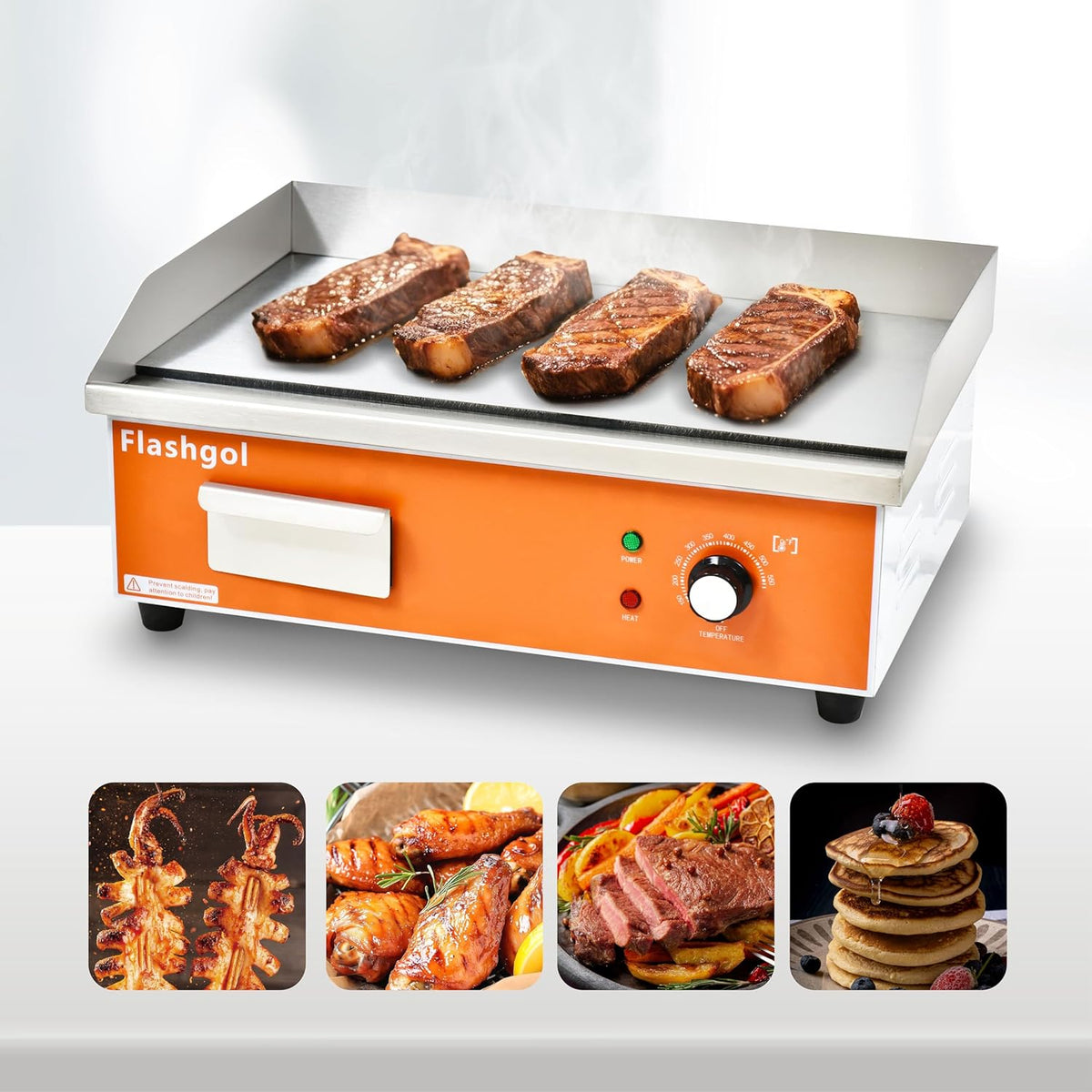 21.6 IN Nonstick Stainless Steel Electric Griddle Adjustable Temperature Control Flat Top Griddle For Smokeless Cooking/Grill at Resturant, Kitchen