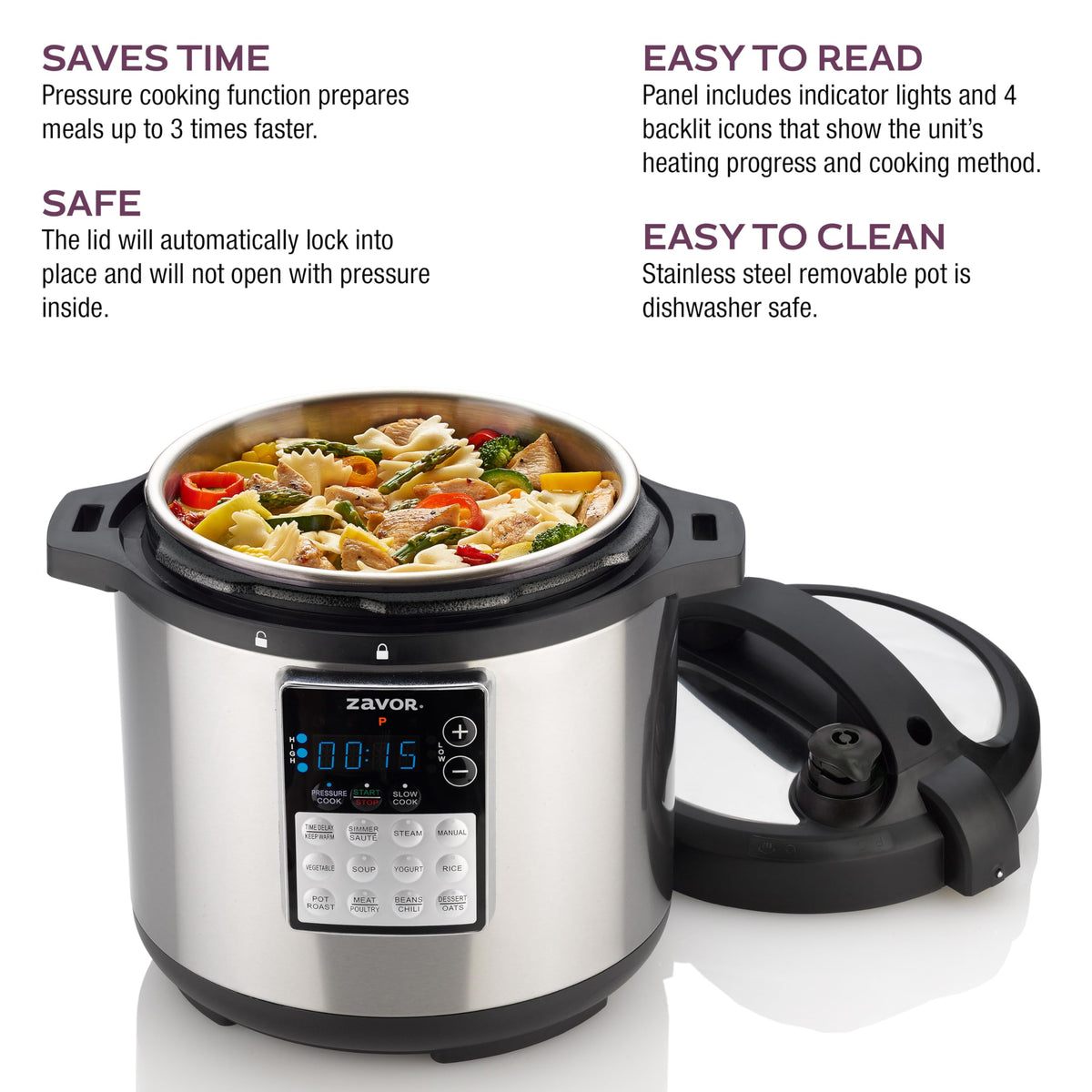 Zavor LUX LCD 6 Quart Multi-cooker with America's Test Kitchen Multicooker Perfection Cookbook, Stainless Steel