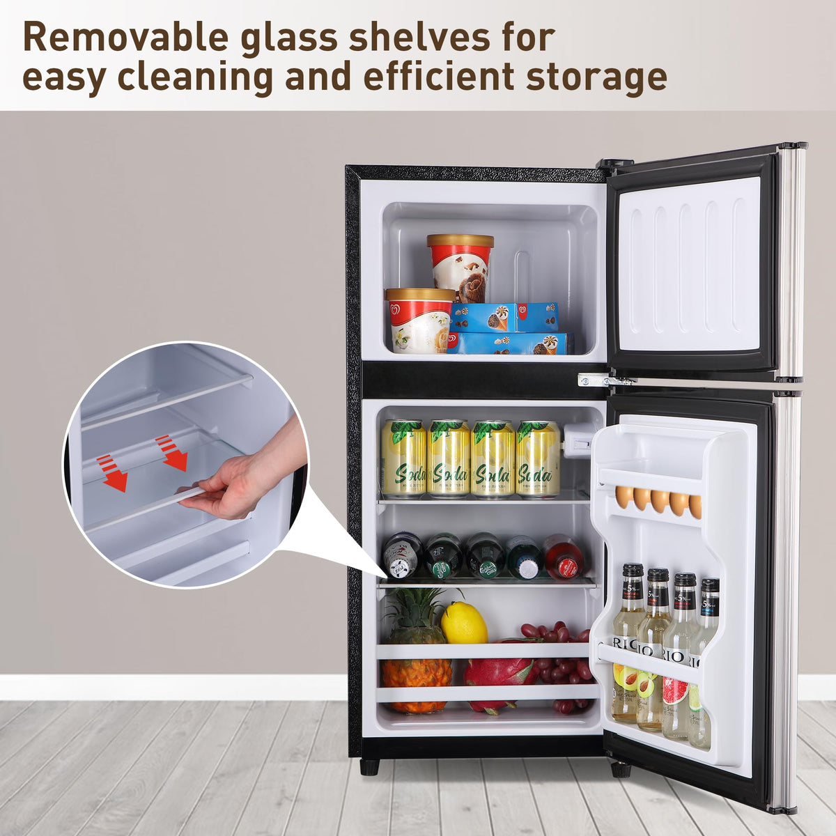3.3 Cu. Ft. Mini Fridge with Freezer, Compact Refrigerator with Adjustable 7-Level Thermostat, Dorm Fridge for Kichen, RV, Office, Apartment, Black