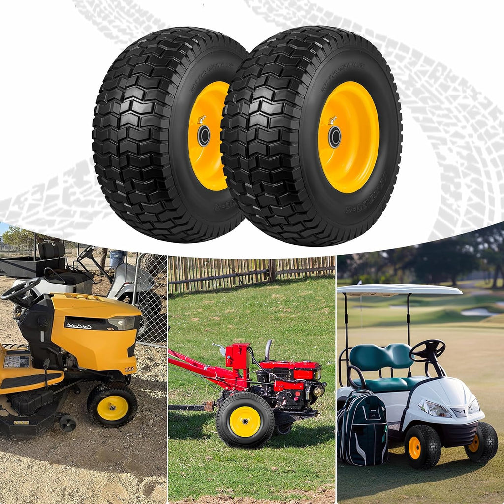 15x6.00-6 Flat Free Lawn Mower Tire Wheel 2PCS for John Deere Lawn Tractor