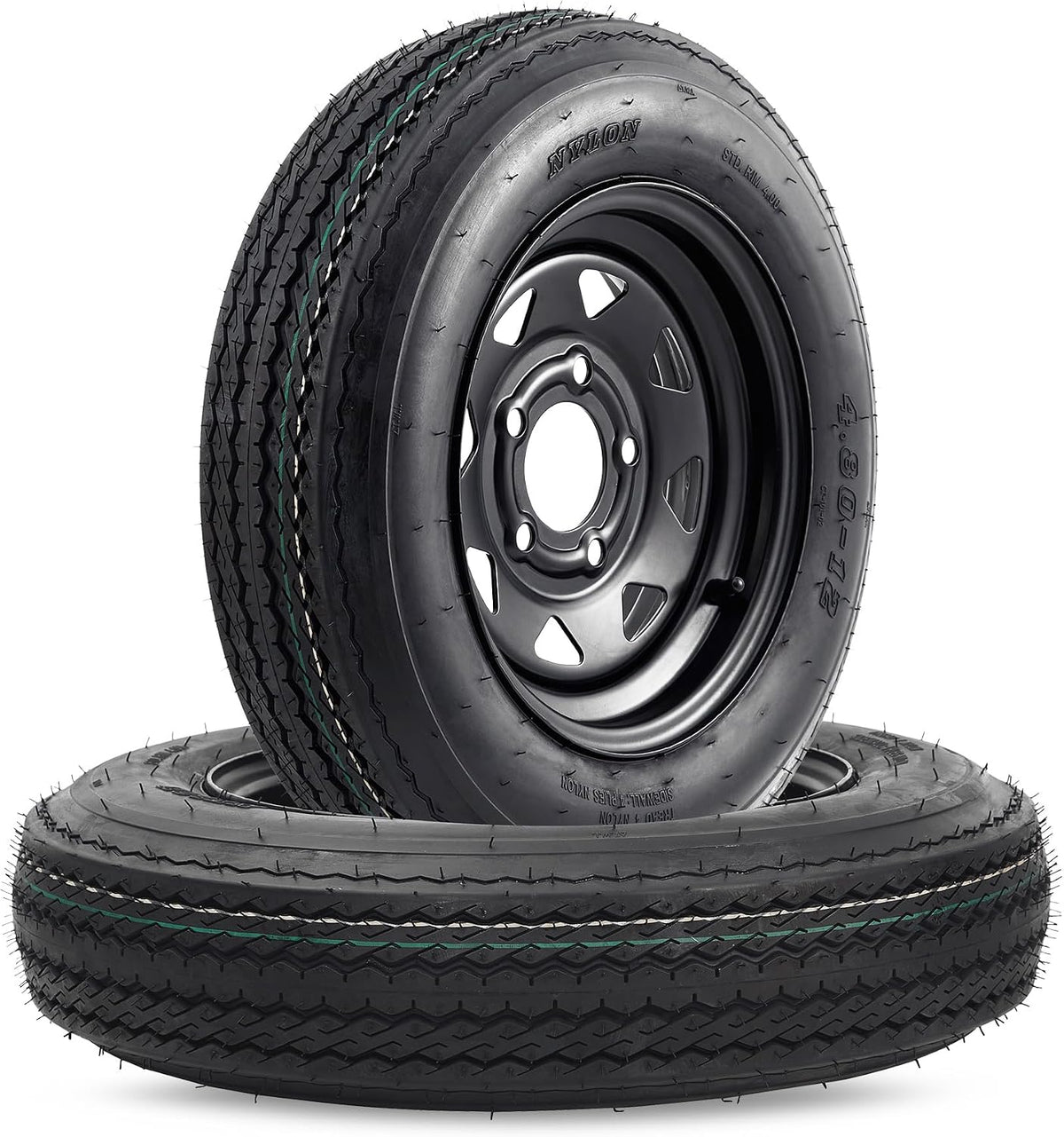 4.80-12 4.80x12 480-12 4.80-12 Trailer Tires with 12 in Rims, 5 Lug on 4.5 in, Load Range C, 6PR, Black