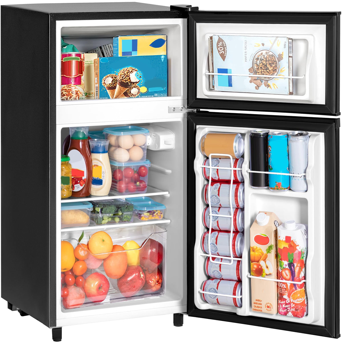 Double Door Refrigerator with Freezer, 3.5 Cu.Ft, Small Fridge with Freezer, 7 Settings Temperature Adjustable, Mini Refrigerator for Office Dorm