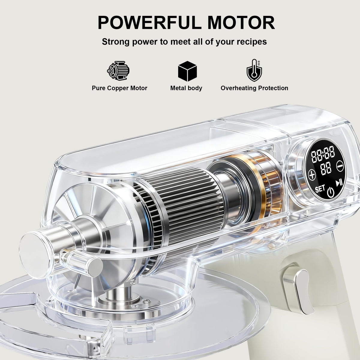 8.45 QT All Metal Stand Mixer,10 Speed Large Capacity Kitchen Mixer with Digital Timer & Tilt-Head, Electric Mixer with Whisk Dough Hook Mixing