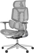 Hbada E3 Air Ergonomische Bureaustoel - 3-Zone Dynamische Lendensteun, Verstelbare 3D-Hoofdsteun, Verstelbare 3D-Armleuningen, Draaibaar zonder Voetensteun, Grijs (Wit)(Wit/Polypropyleen)