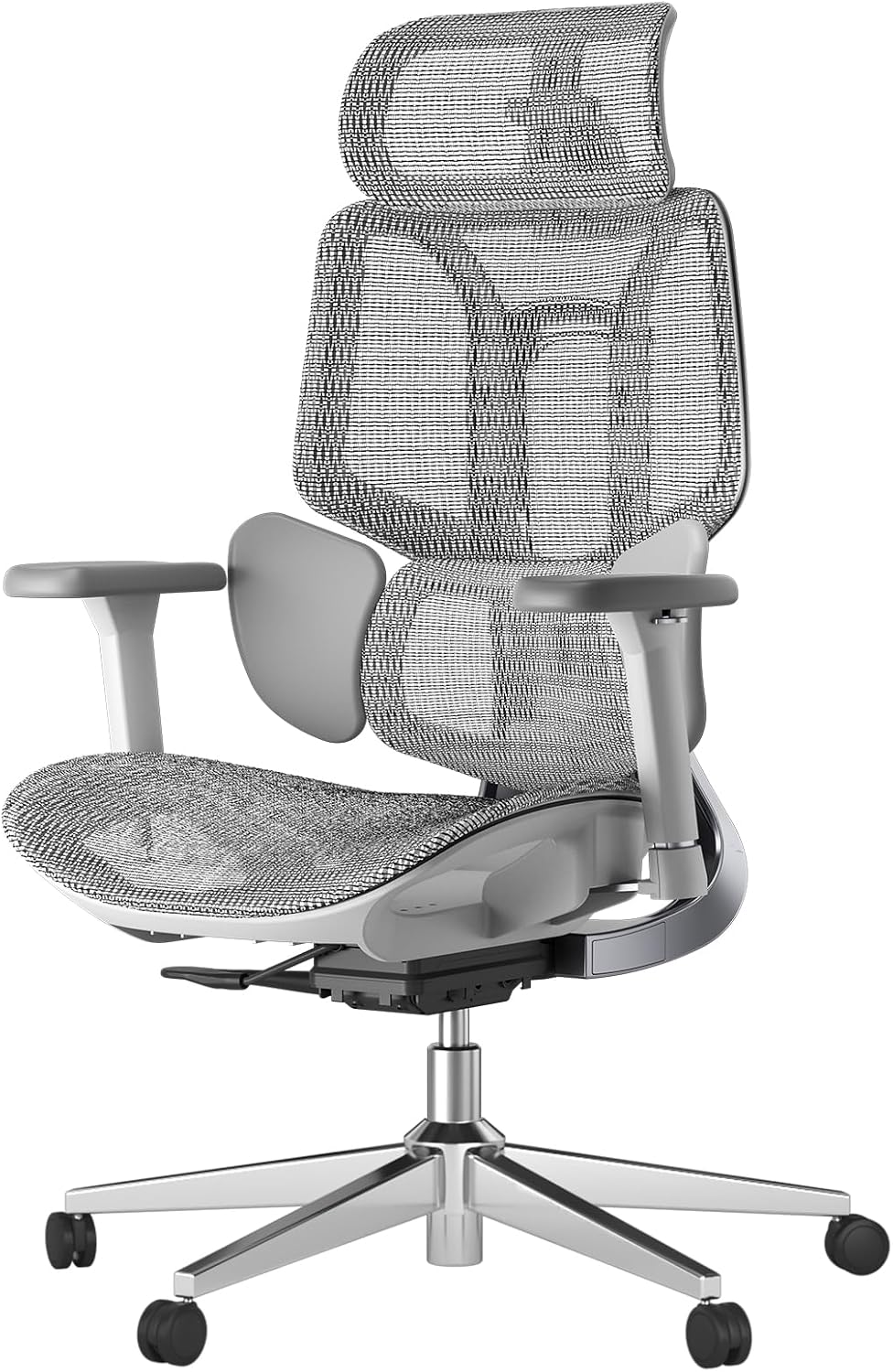 Hbada E3 Air Ergonomische Bureaustoel - 3-Zone Dynamische Lendensteun, Verstelbare 3D-Hoofdsteun, Verstelbare 3D-Armleuningen, Draaibaar zonder Voetensteun, Grijs (Wit)(Wit/Polypropyleen)
