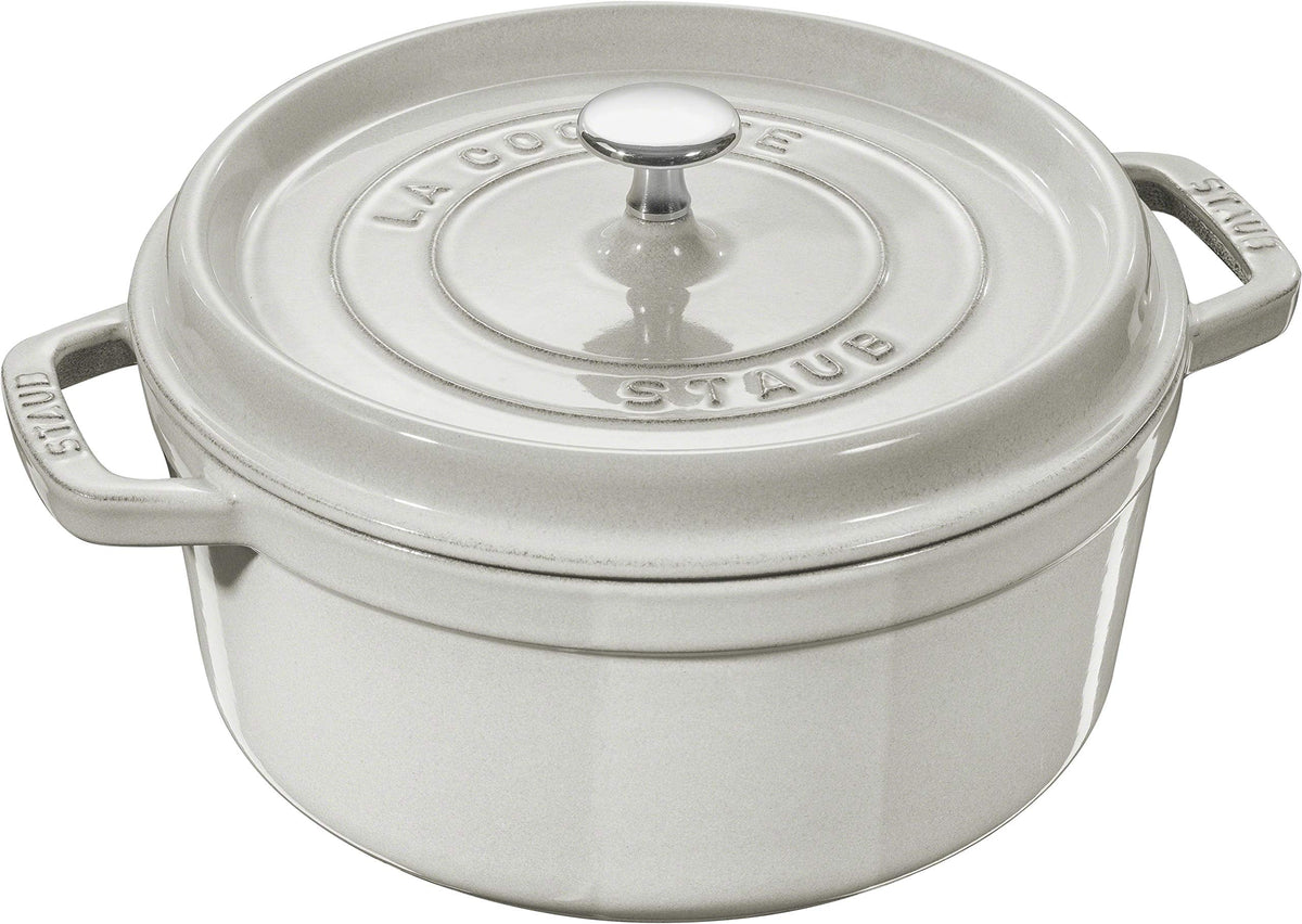 Staub Cast Iron 7-qt Round Cocotte - White Truffle, Made in France