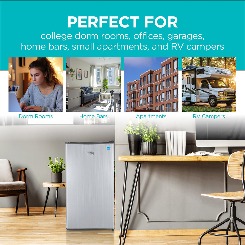 BLACK+DECKER 1.7 Cu. Ft. Compact Refrigerator, ENERGY STAR Certified, Single Door Mini Fridge with Chiller Compartment, Personal Fridge for Home or