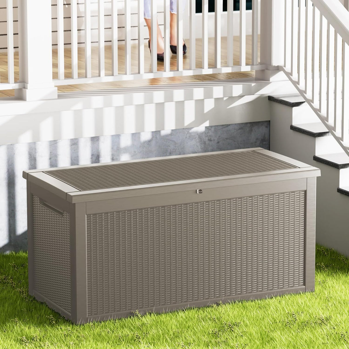 320 Gallon Outdoor Storage Box Waterproof Lockable Resin Deck Box Large, Patio Storage Bin for Pool Accessories Cushion Furniture, Garden Tools, UV