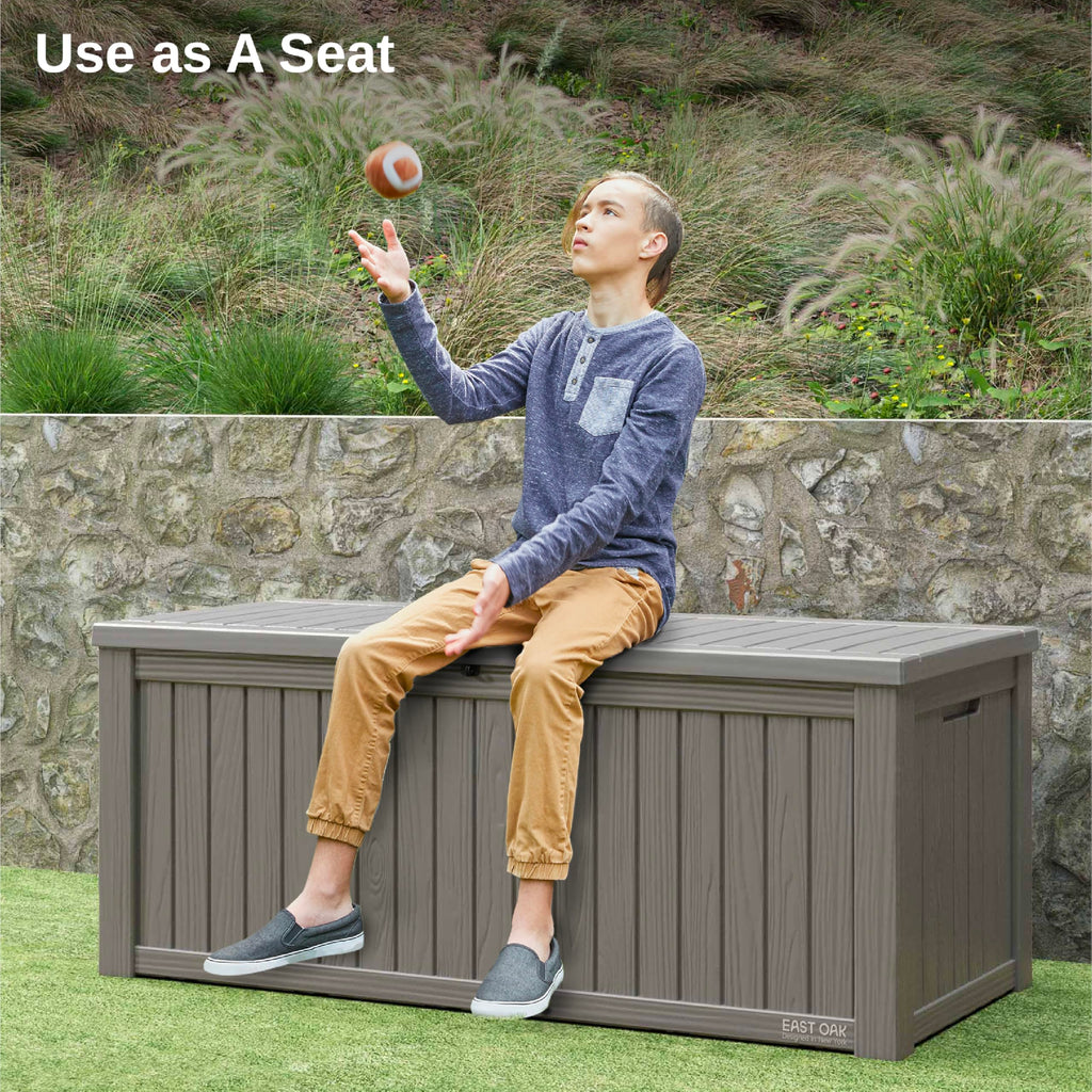 EAST OAK Outdoor Storage Box, 120 Gallon Deck Box with Stainless Steel Rods Large Resin Storage Bin for Patio Cushions, Garden Tools, Waterproof and
