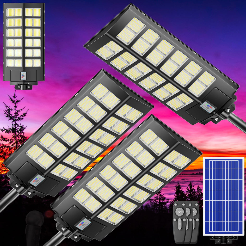 Solar Street Lights Outdoor Waterproof Dusk to Dawn, Large 9000W Outdoor Floodlight LED Motion Sensor, 7000K Wide Angle Parking Lot Flood Lamp Remote