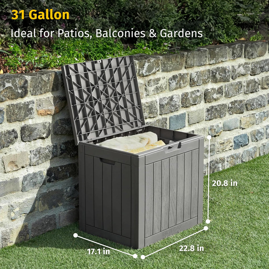 EAST OAK Outdoor Storage Box, 120 Gallon Deck Box with Stainless Steel Rods Large Resin Storage Bin for Patio Cushions, Garden Tools, Waterproof and