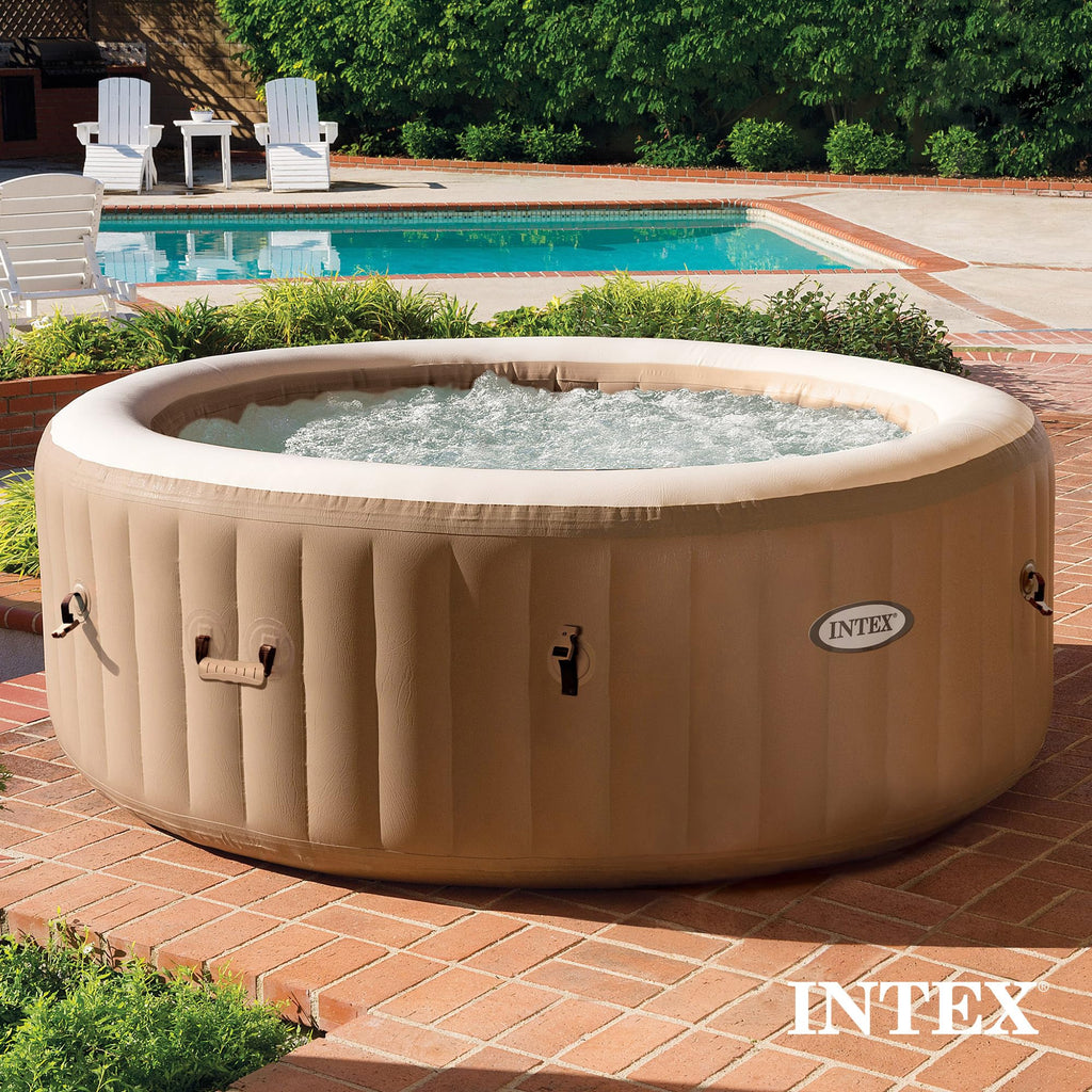 INTEX 28425EH PureSpa Bubble Massage Spa Set Outdoor Inflatable Portable Hot Tub, Includes Energy Efficient Spa Cover, Saltwater System Ready, 4