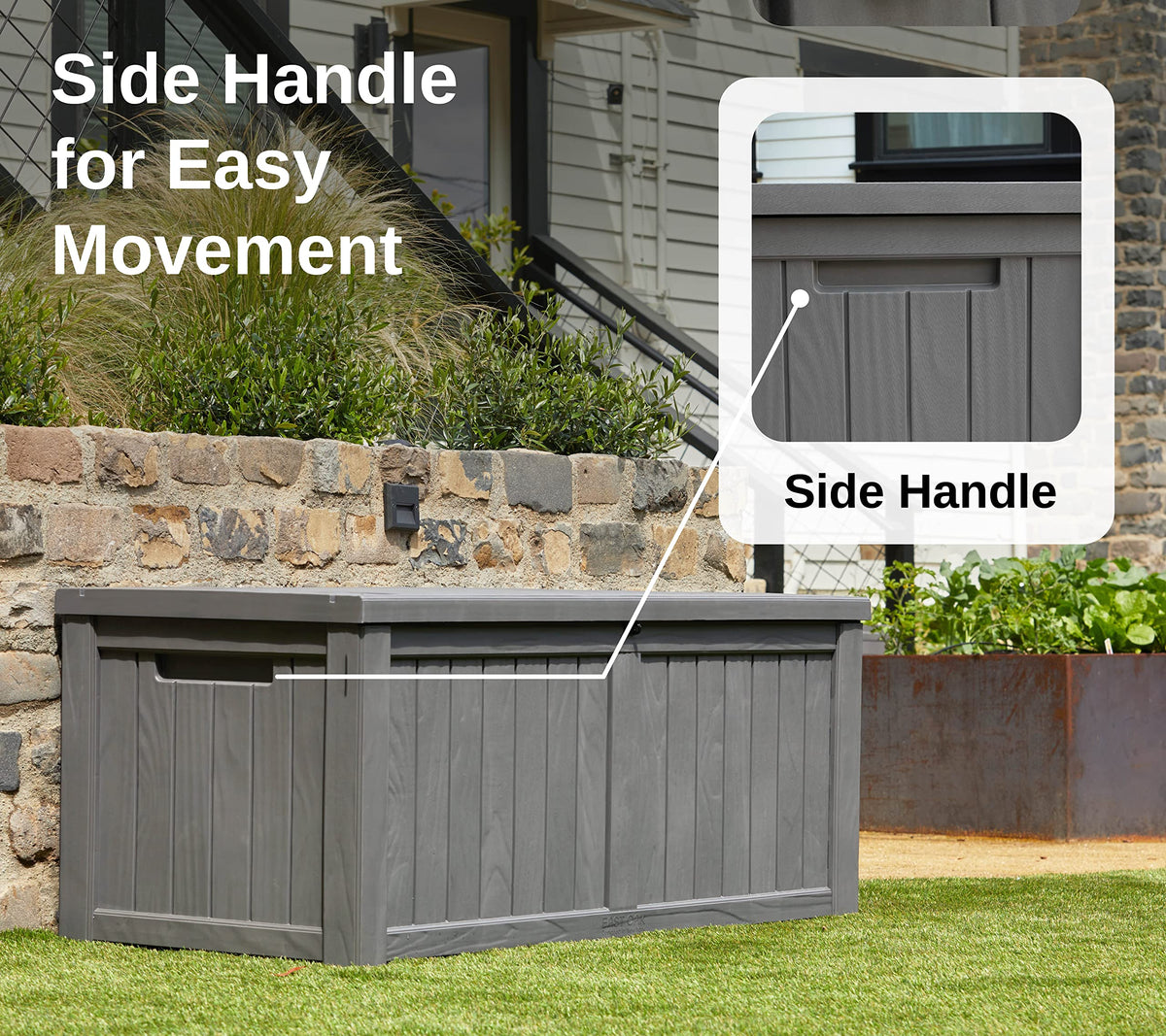 EAST OAK Outdoor Storage Box, 120 Gallon Deck Box with Stainless Steel Rods Large Resin Storage Bin for Patio Cushions, Garden Tools, Waterproof and