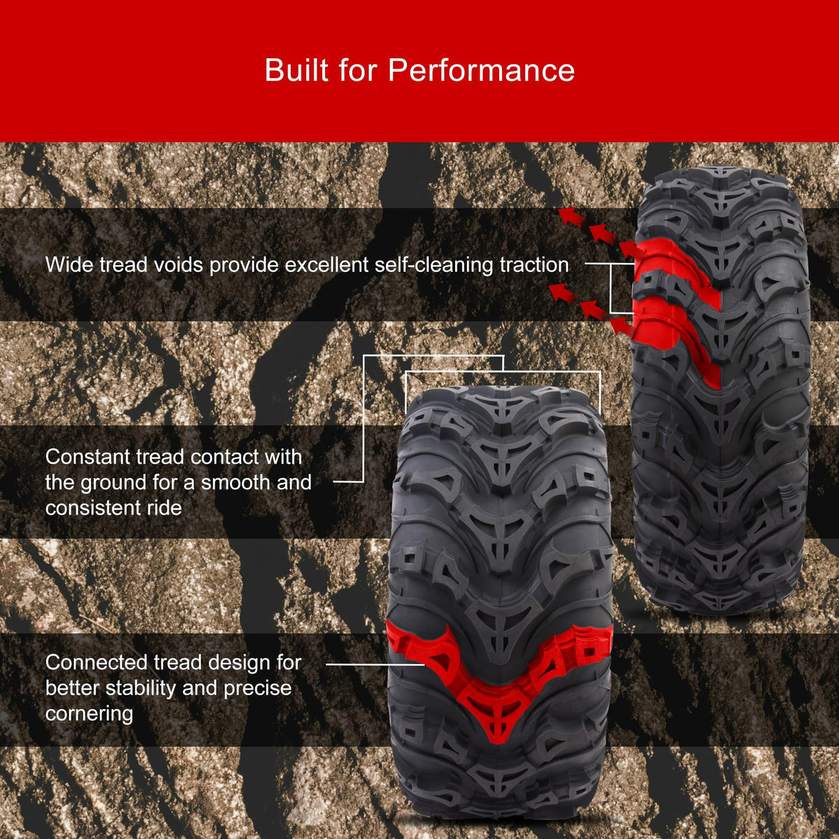 Tusk Mud Force ATV Tire Set â 25x8-12 Front & 25x10-12 Rear â Durable Off-Road Quad Tires Set of 4