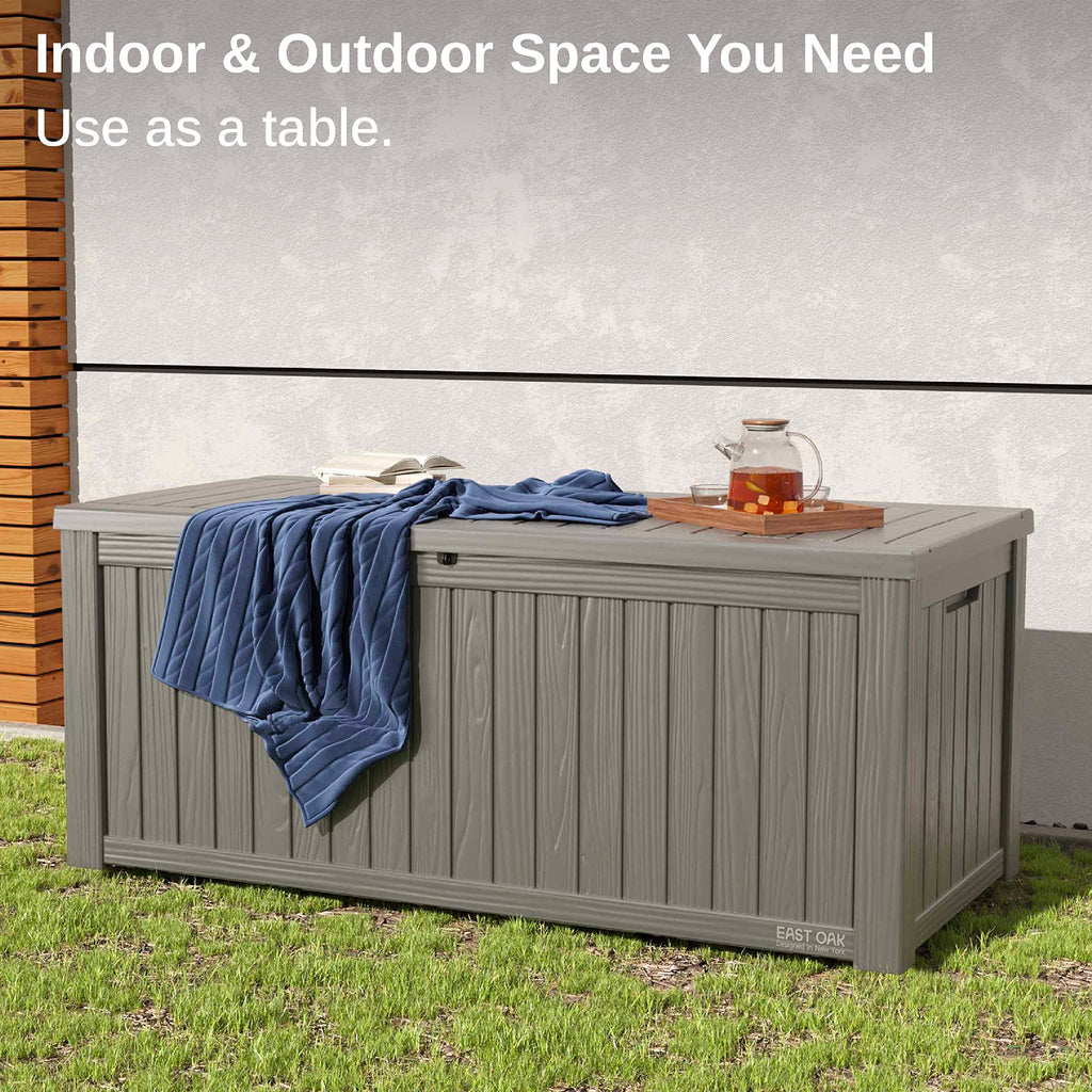 EAST OAK Outdoor Storage Box, 120 Gallon Deck Box with Stainless Steel Rods Large Resin Storage Bin for Patio Cushions, Garden Tools, Waterproof and