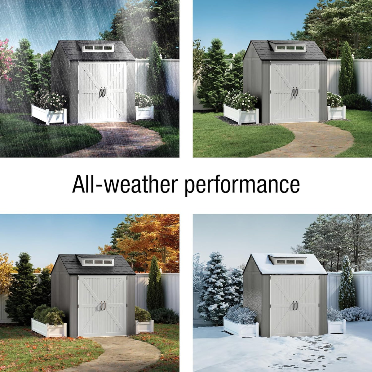Rubbermaid Resin Outdoor Storage Shed With Floor (7 x 7 Ft) Weather Resistant Gray Organization for Home/Backyard/Garden Tools/Lawn Mower/Bike